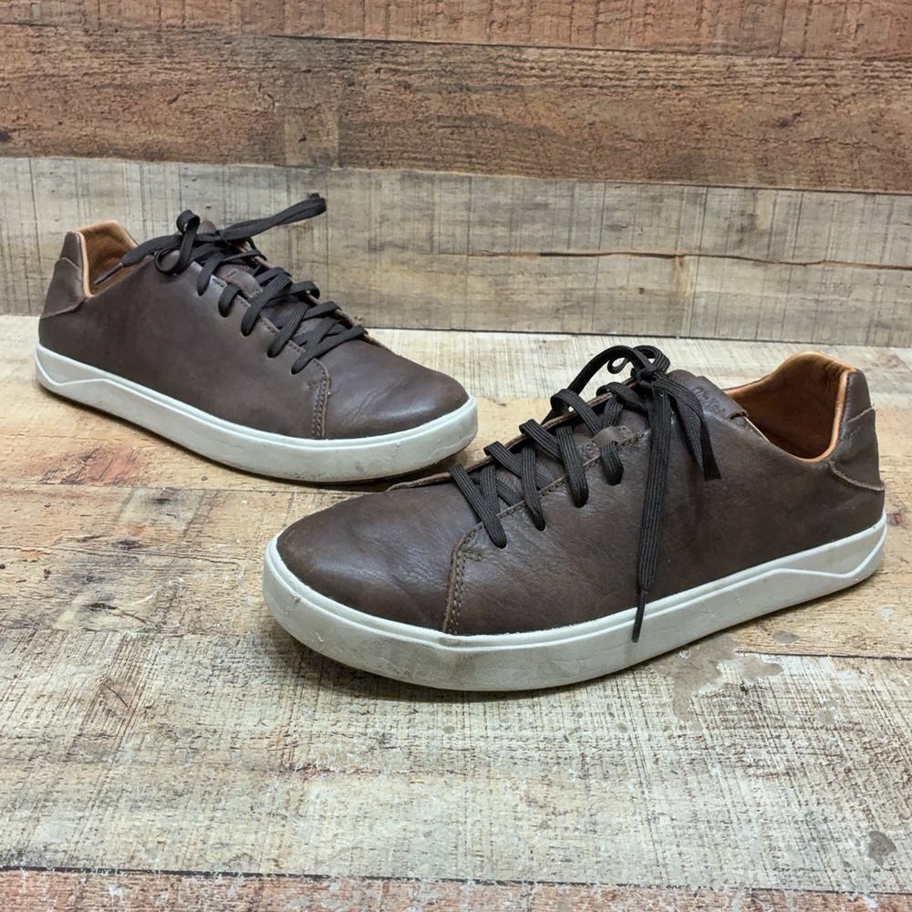 OluKai Shoes Mens Size 10 43 Brown Leather Casual Comfort Sneaker 10435-6363